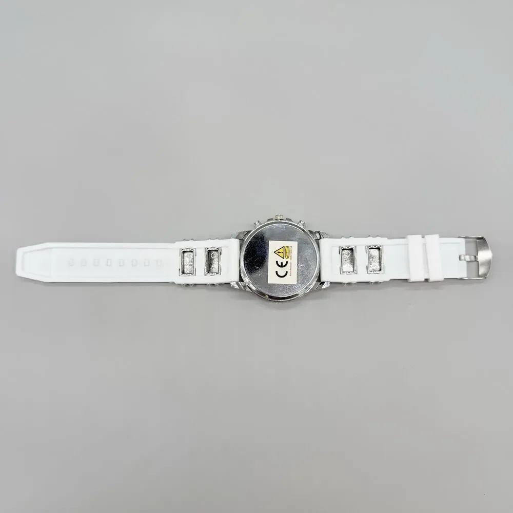 Geneva Mens Silver Tone Chronograph Style Watch White Silicone Sport Band